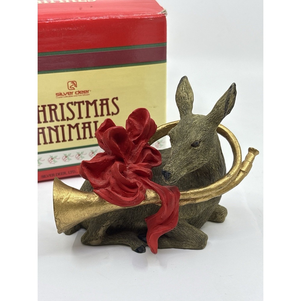 Vintage 1990 TOM RUBEL CHRISTMAS DEER WITH HORN AND BOW